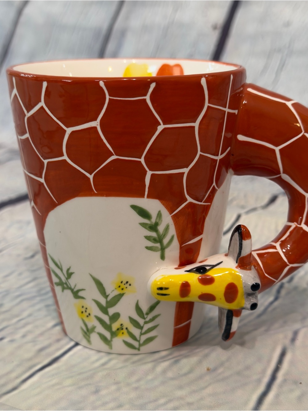 Giraffe Handle Ceramic Mug in Brown and Yellow